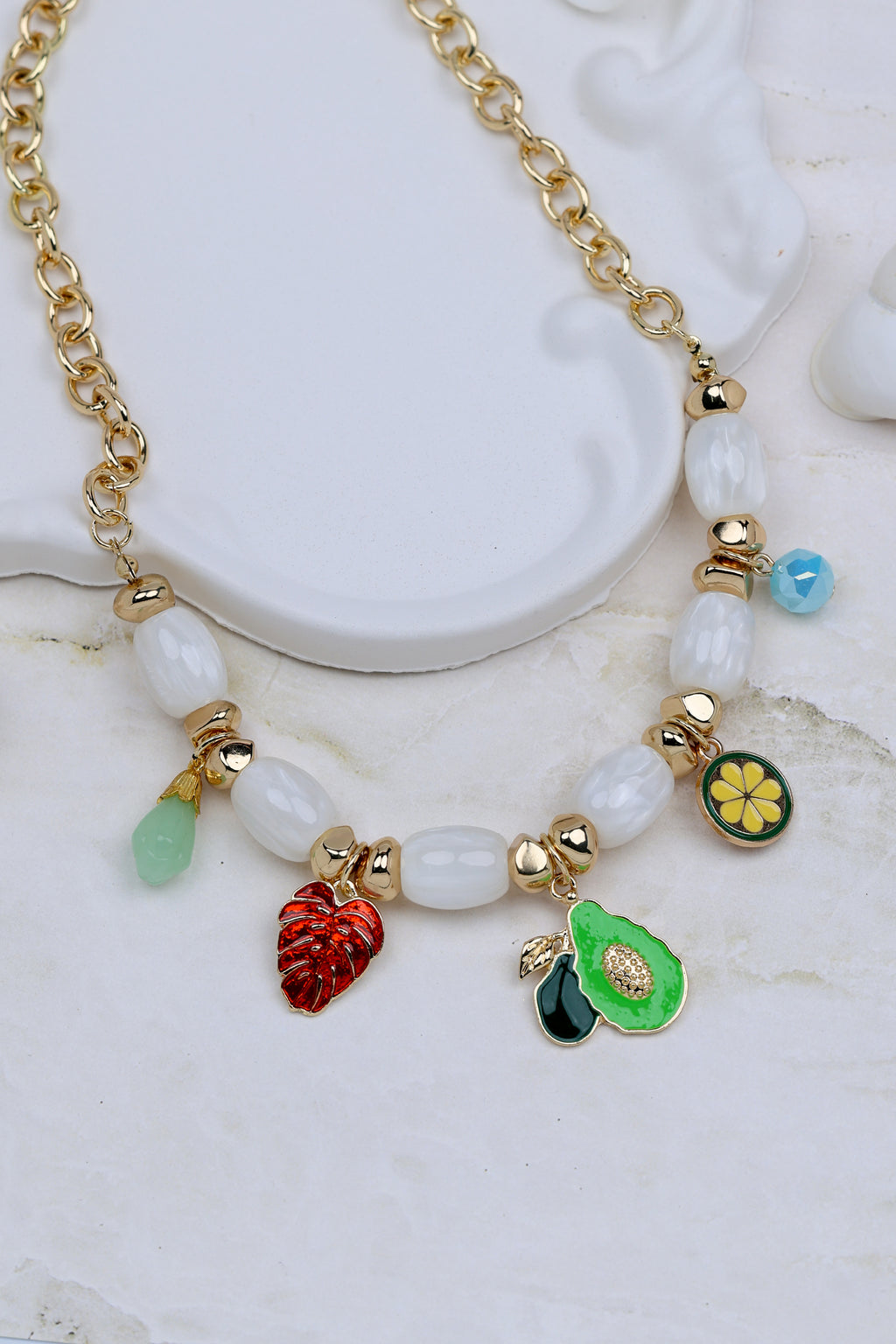 Boho Pearl and Fruit Necklace