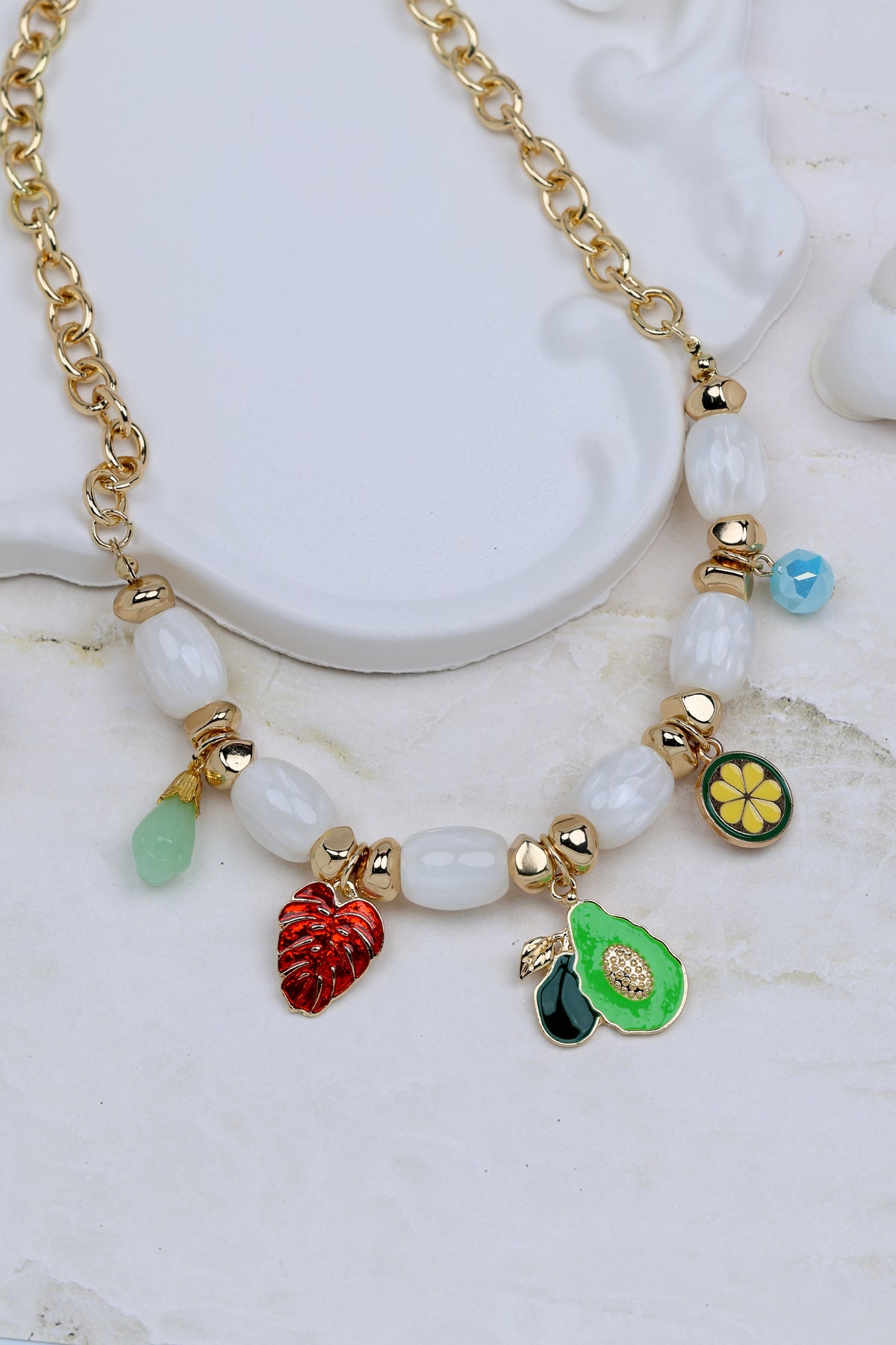 Boho Pearl and Fruit Necklace