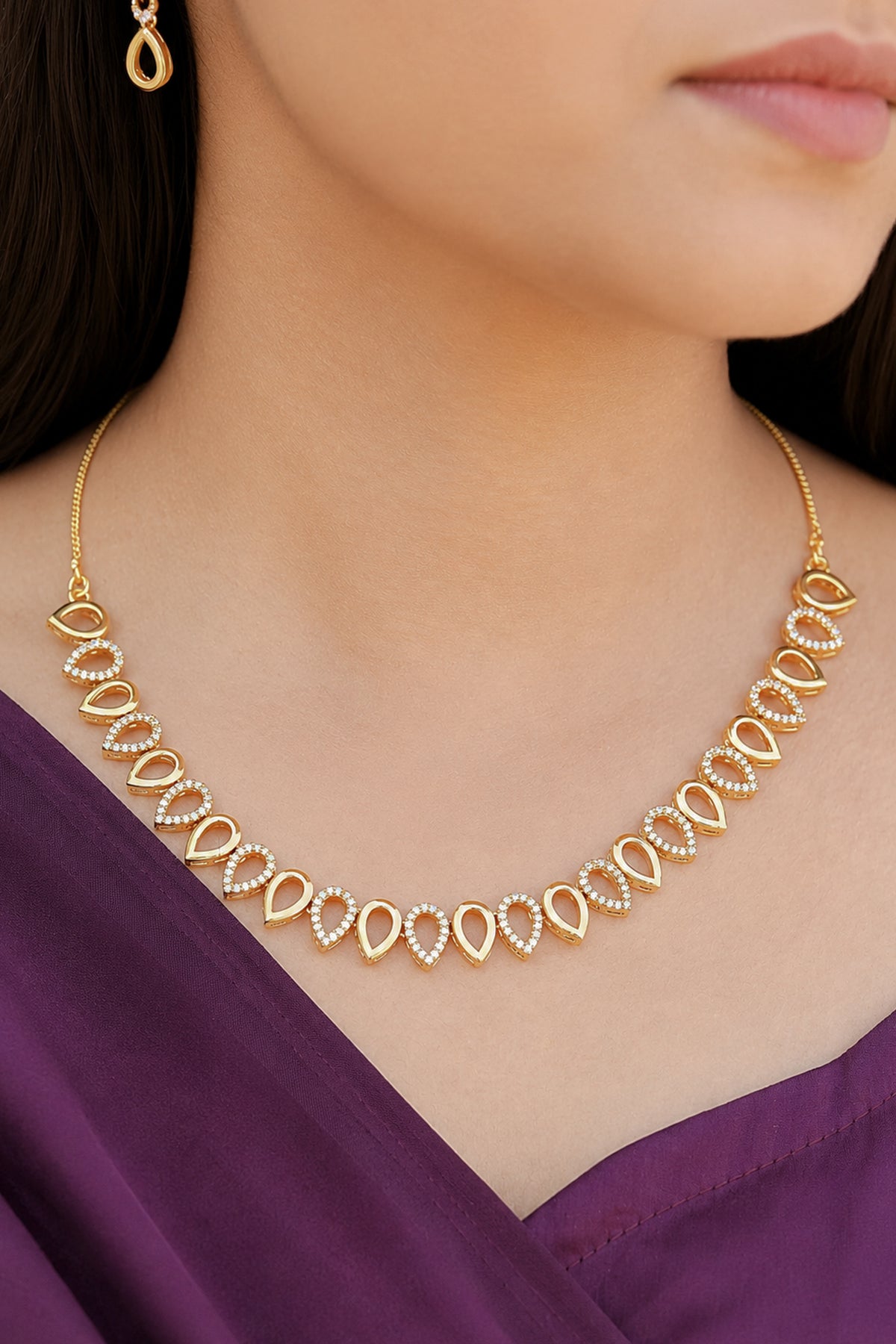 All-White CZ Stone Necklace & Long Drop Earrings Set