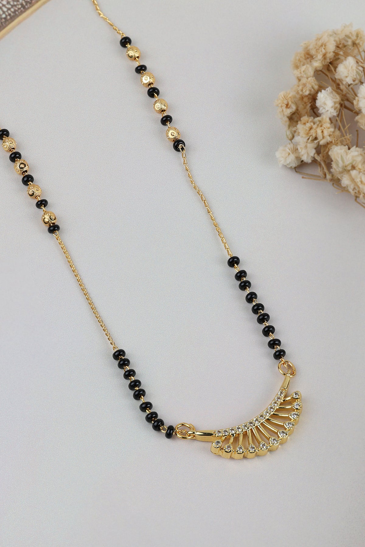 Dainty Gold-Plated Mangalsutra – Minimal Black Bead Daily Wear Necklace
