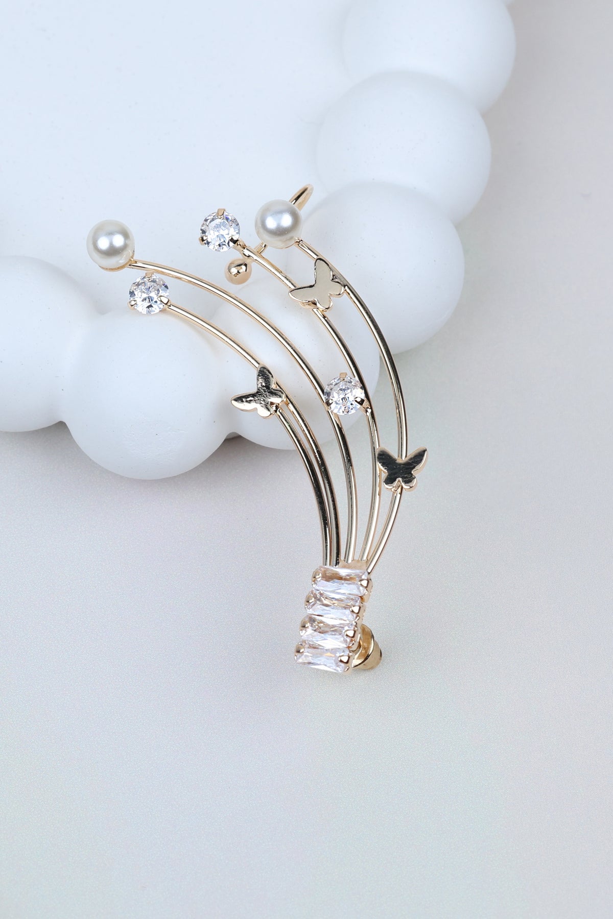 Gold Butterfly Ear Cuff - Pearl & Crystal Celestial Ear Crawler