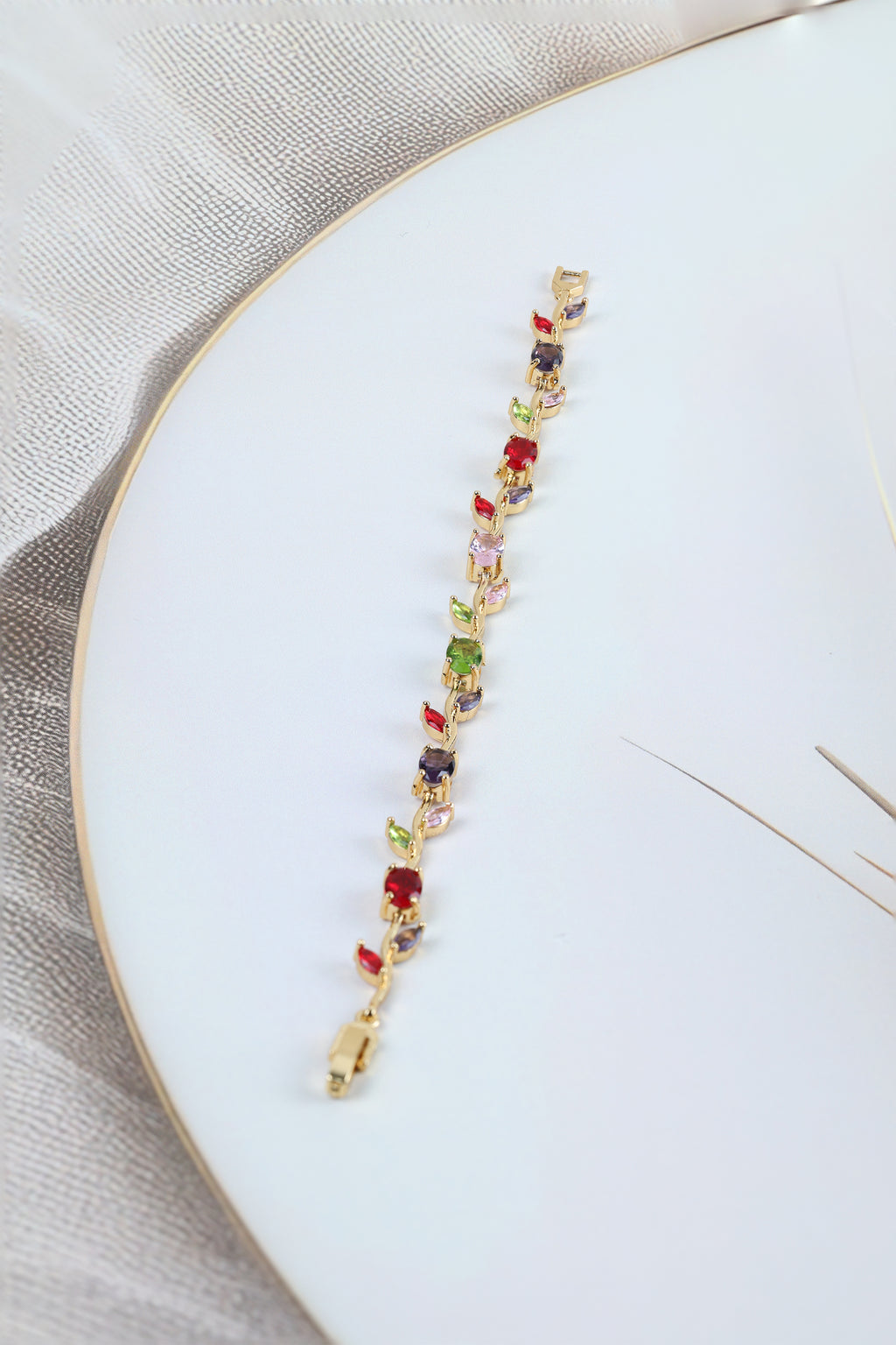 Multicolor Tulip Bracelet - Gold Plated Vine Design  Multicolor Tulip Bracelet for Women | Gold Plated CZ