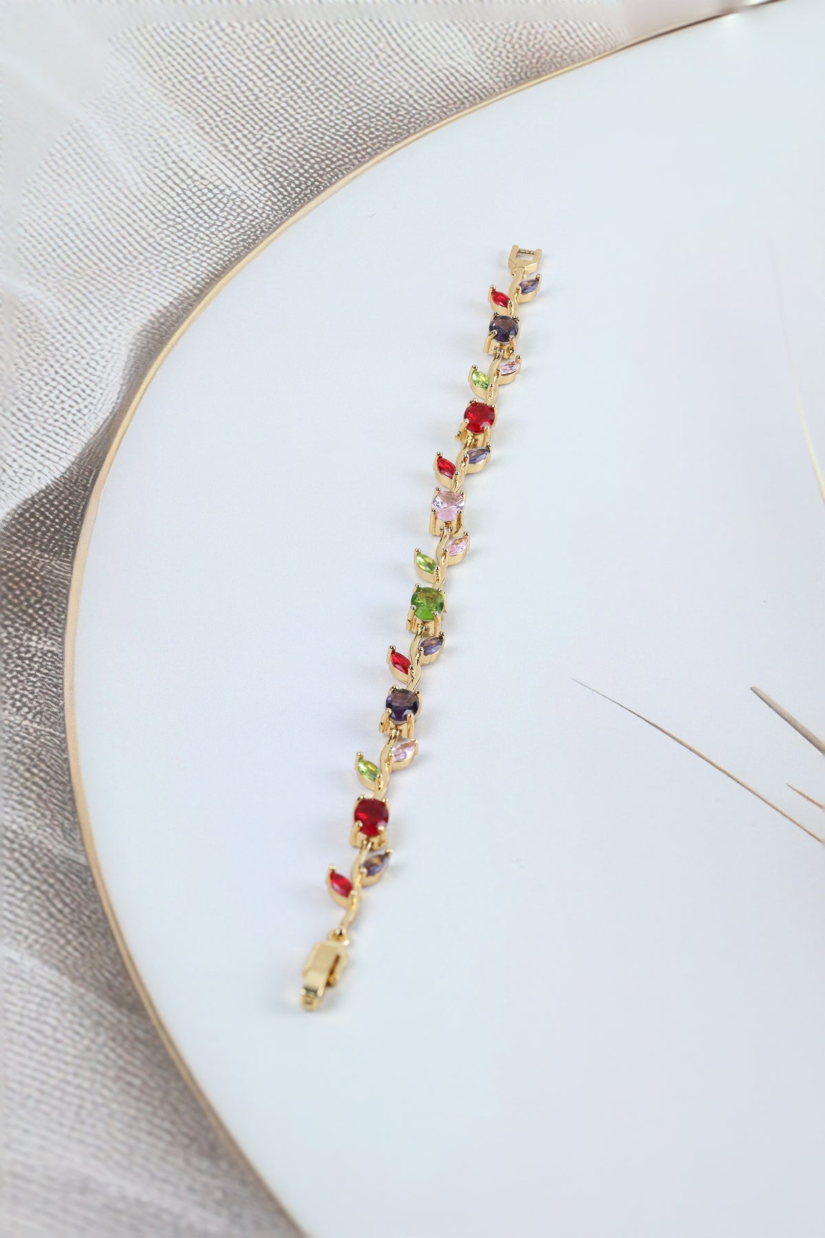 Multicolor Tulip Bracelet - Gold Plated Vine Design  Multicolor Tulip Bracelet for Women | Gold Plated CZ