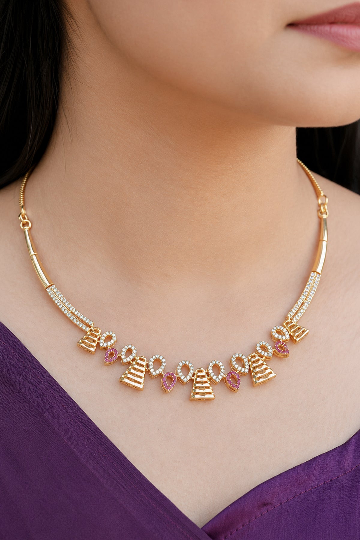 Antique Triangle Motif Necklace & Earrings Set – Ruby Stones