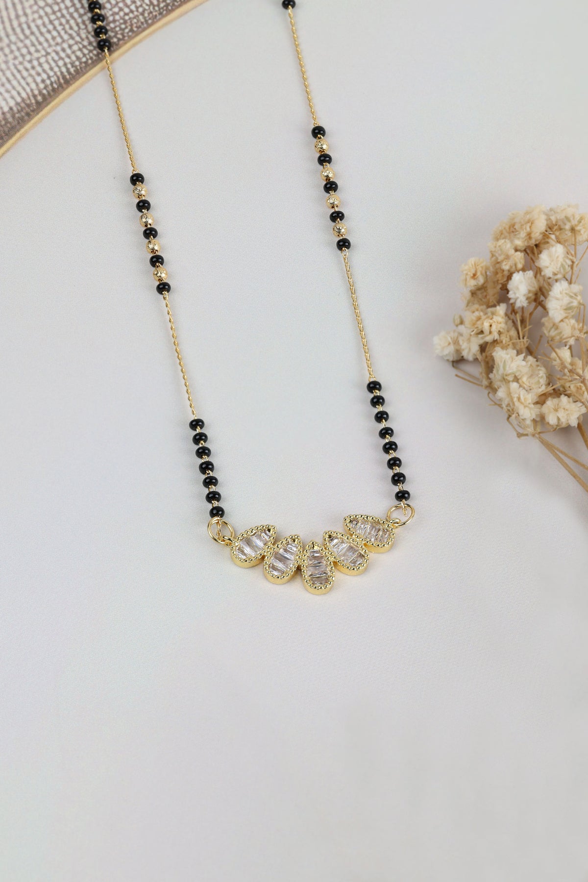 Dainty Gold Mangalsutra – Teardrop Petal CZ Pendant Daily Wear Necklace for Women