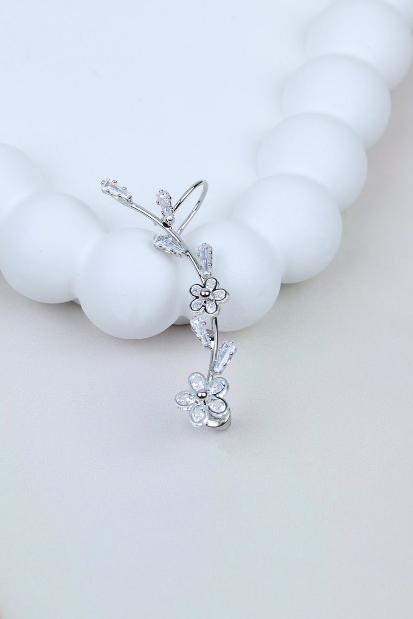 Enchanted Winter Blossom Ear Cuff Silver Flora Wrap