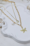 Layered Starfish and Seashell Charm Necklace