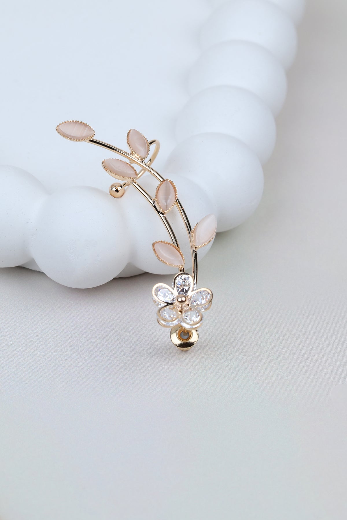 Floral Vine Crystal Ear Crawler Rose Gold Finish