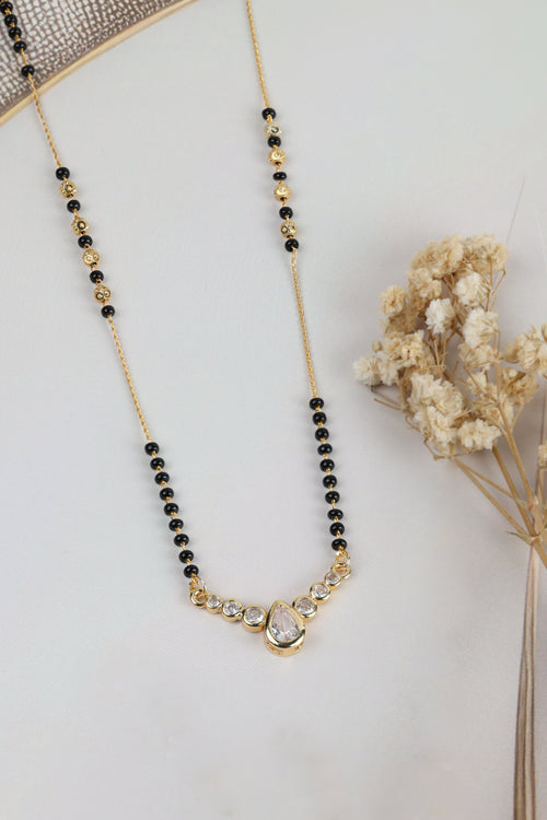 Dainty Gold Mangalsutra – Pear CZ Solitaire Pendant Daily Wear Necklace for Women