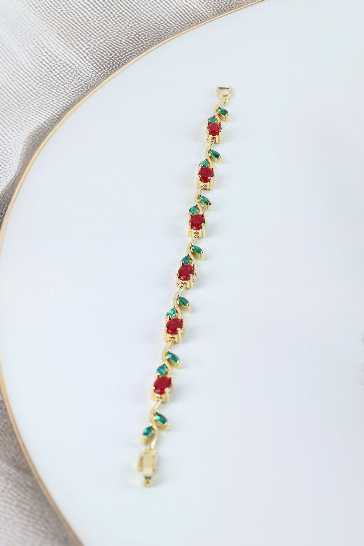 Red Tulip Bracelet - Gold Plated Vine Design Red Tulip Bracelet for Women  Gold Plated CZ