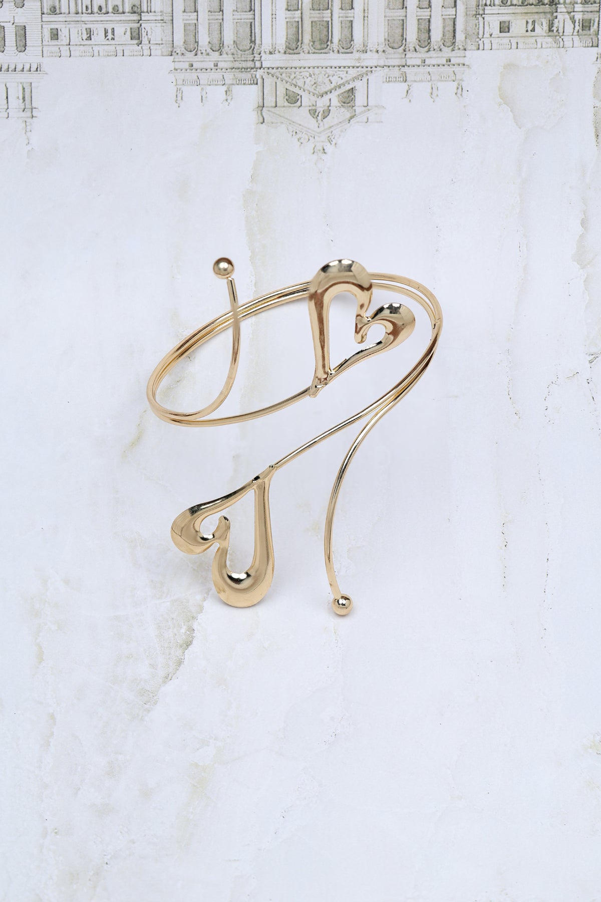 Gold Double Heart Orbital Arm Cuff
