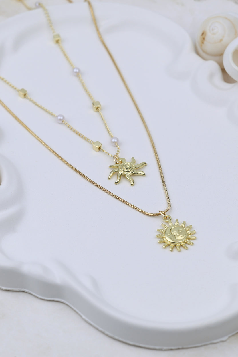 Double Layered Sun Charm Necklace