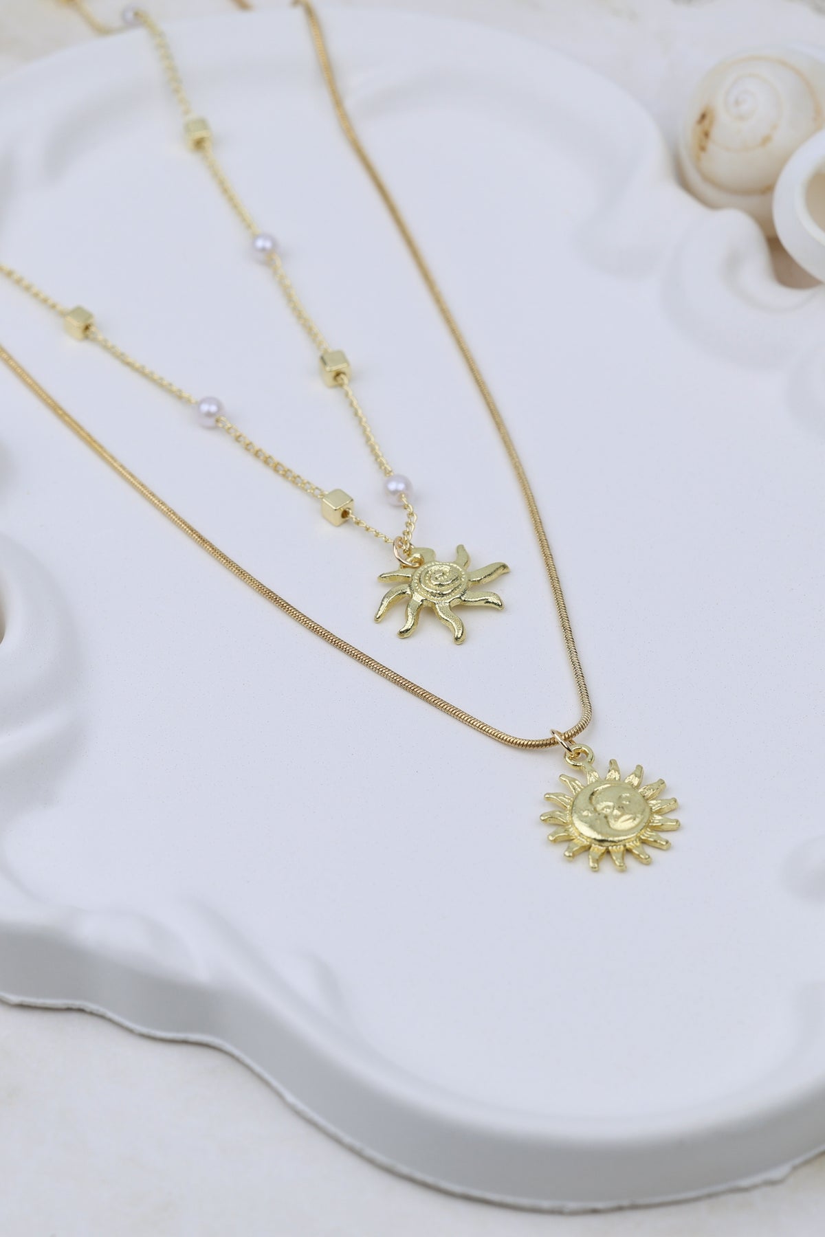 Double Layered Sun Charm Necklace