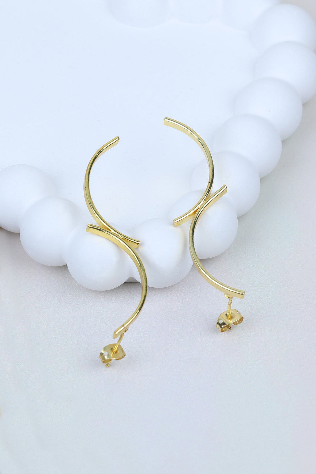 Minimalist Curved Bar Statement Earrings in Gold