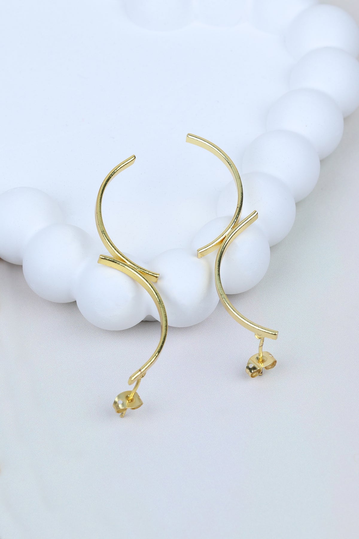 Minimalist Curved Bar Statement Earrings in Gold