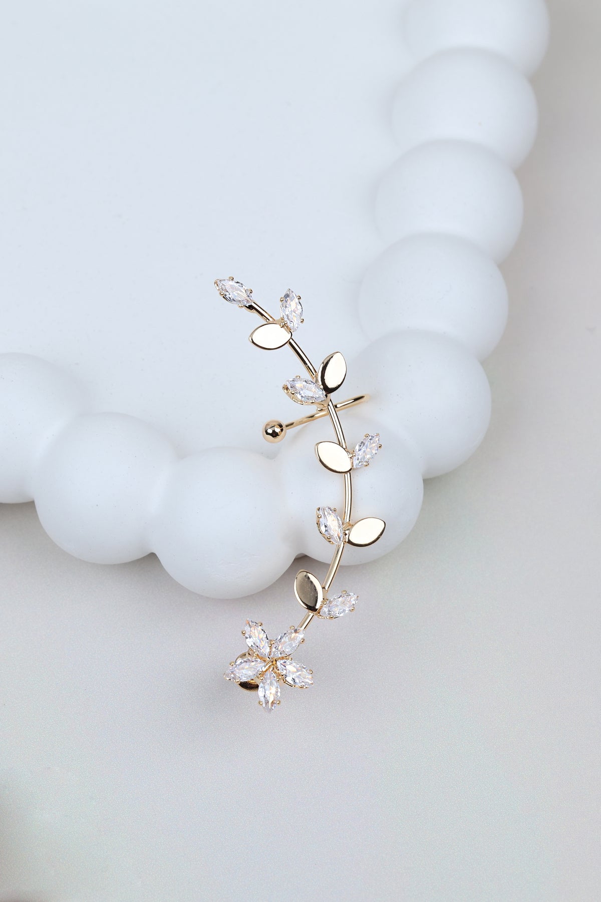 Sparkling Crystal Leaf Ear Cuff