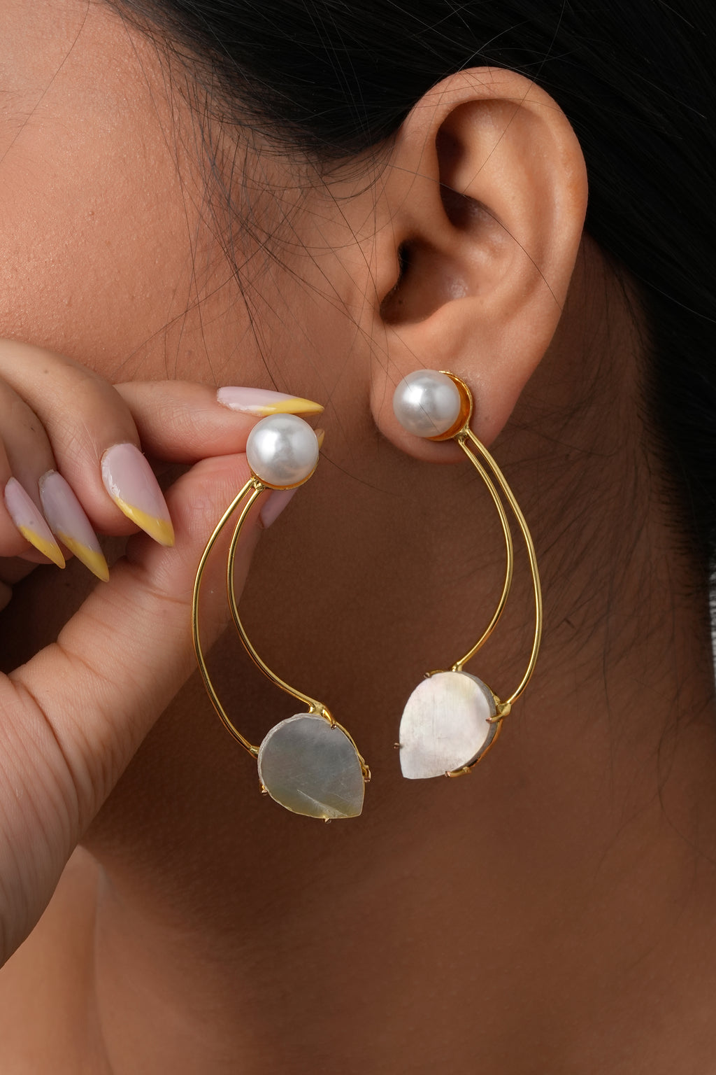 Gold Toned Pearl and Stone Studded Earrings