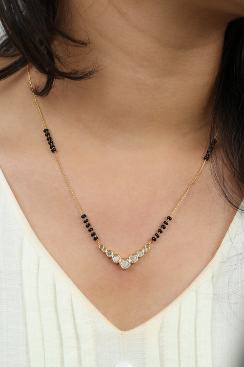 Dainty Gold Mangalsutra – Graduated Round CZ Pendant Daily Wear Necklace for Women