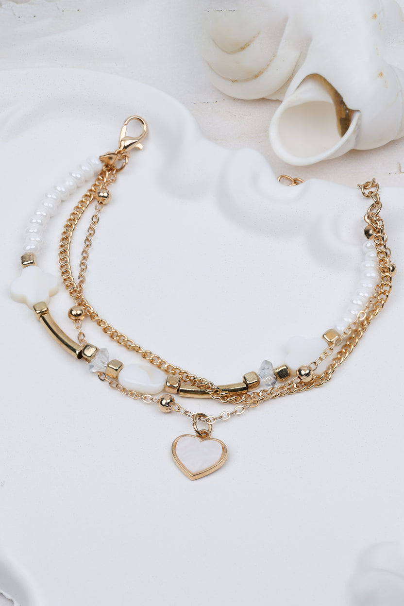Clover Heart Charm Layered Bracelet
