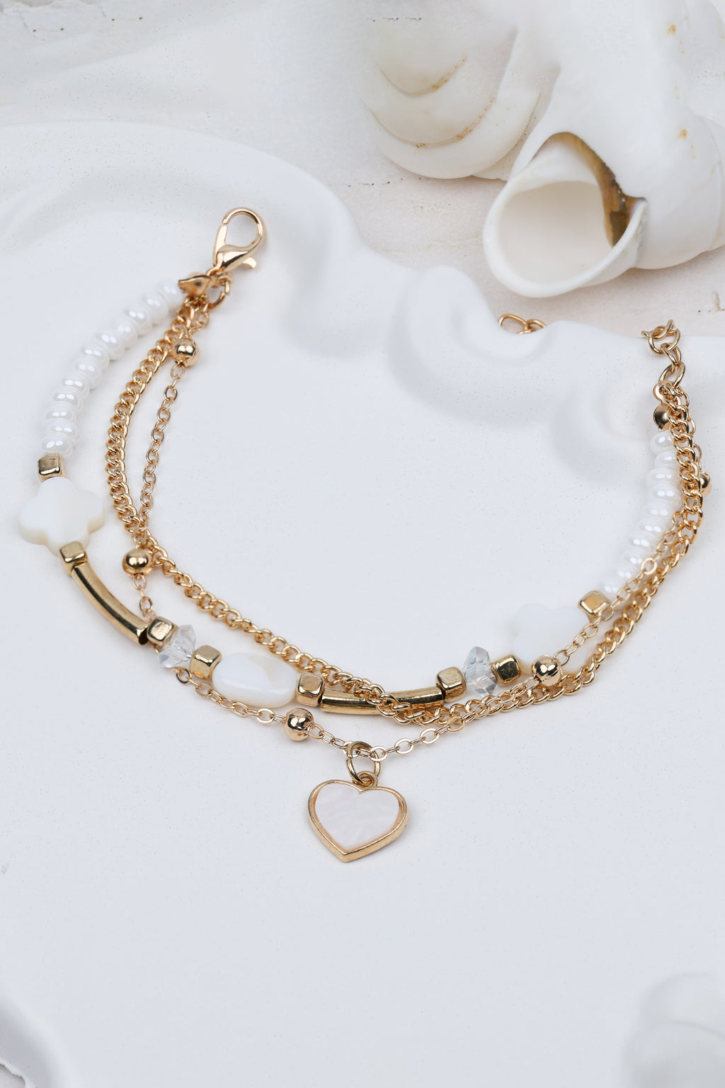 Clover Heart Charm Layered Bracelet