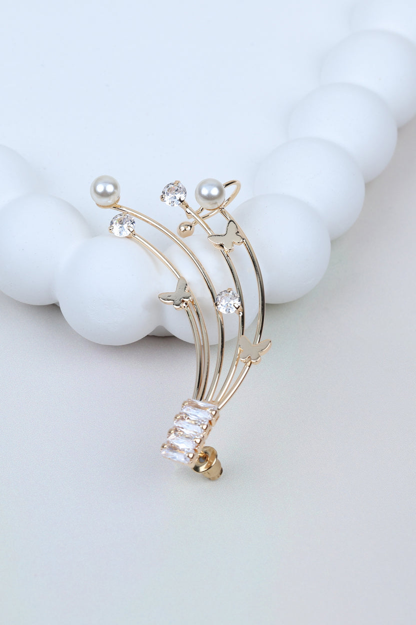 Gold Butterfly Ear Cuff - Pearl & Crystal Celestial Ear Crawler