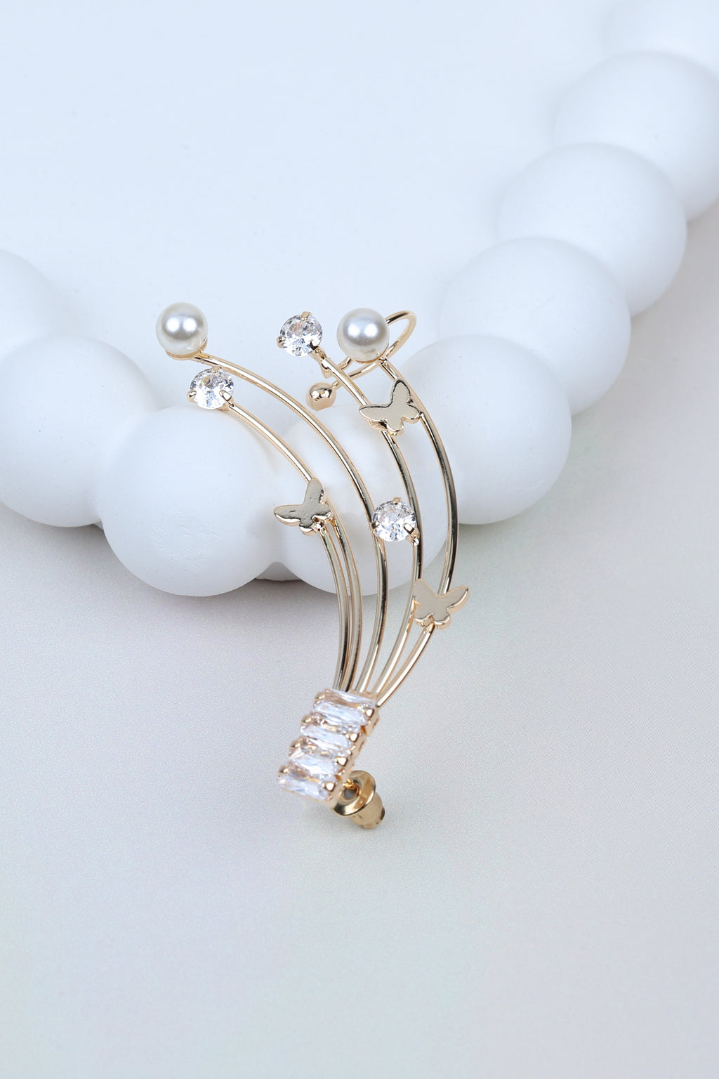 Gold Butterfly Ear Cuff - Pearl & Crystal Celestial Ear Crawler