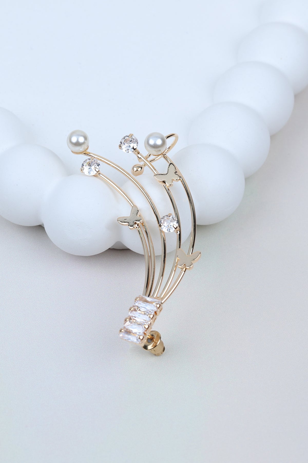 Gold Butterfly Ear Cuff - Pearl & Crystal Celestial Ear Crawler