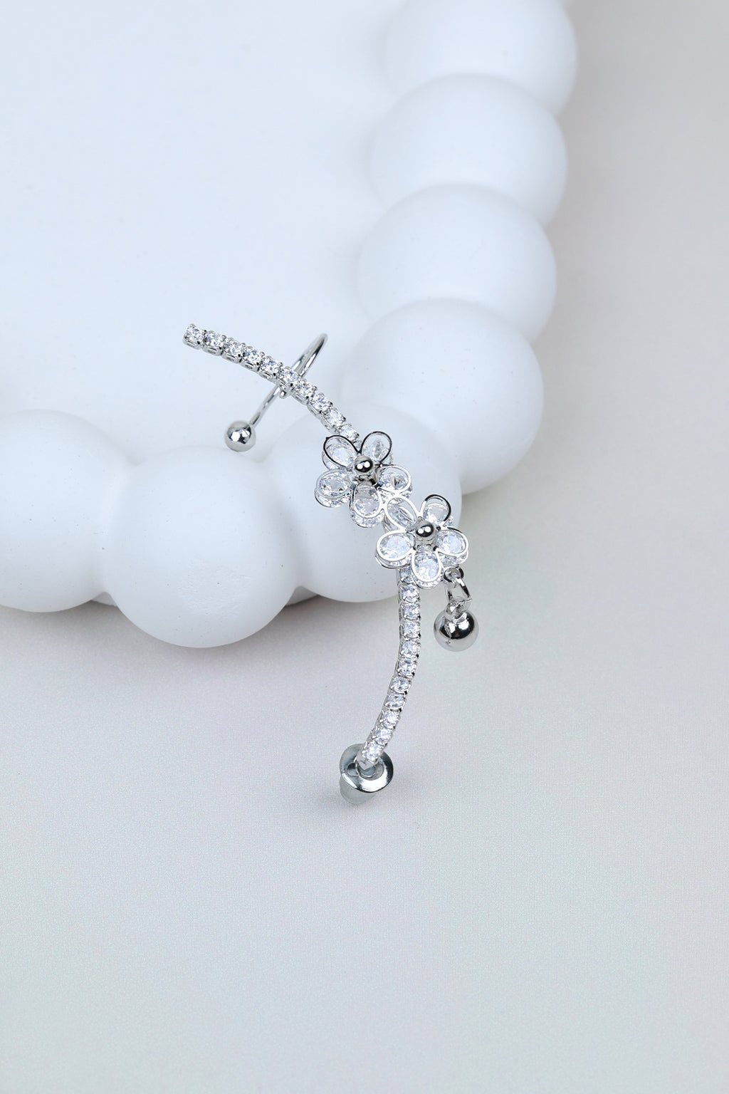Floral-motif Silver Ear Cuff