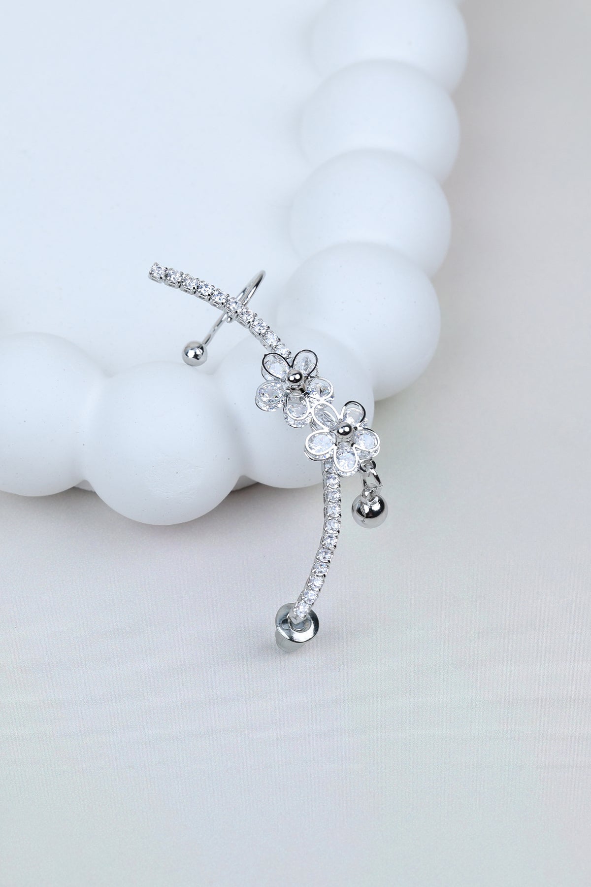 Floral-motif Silver Ear Cuff