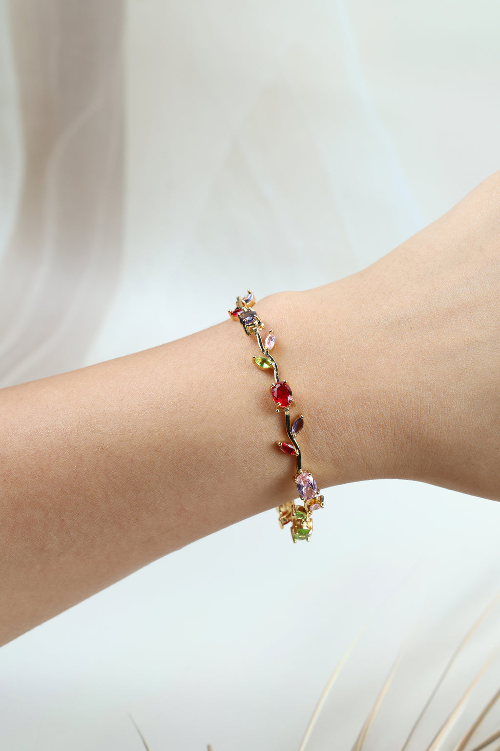 Multicolor Tulip Bracelet - Gold Plated Vine Design  Multicolor Tulip Bracelet for Women | Gold Plated CZ