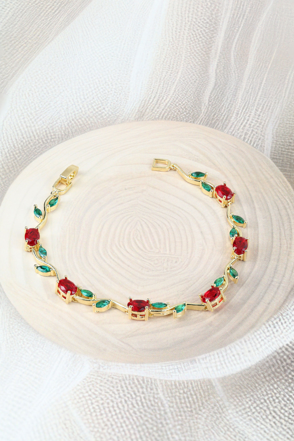 Red Tulip Bracelet - Gold Plated Vine Design Red Tulip Bracelet for Women  Gold Plated CZ