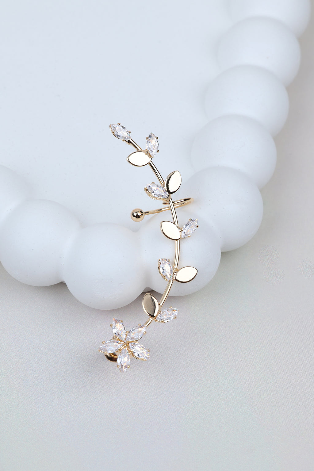 Sparkling Crystal Leaf Ear Cuff