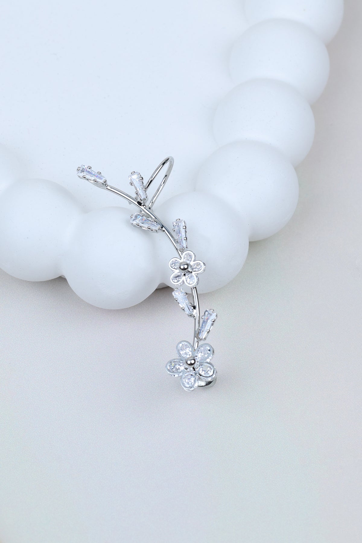 Enchanted Winter Blossom Ear Cuff Silver Flora Wrap