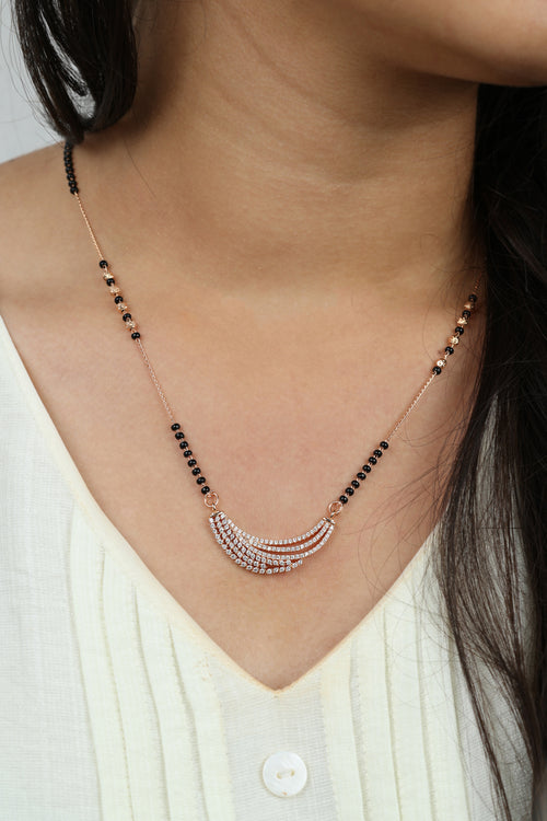 Dainty Rose Gold Mangalsutra – Crescent CZ Pendant Daily Wear Necklace