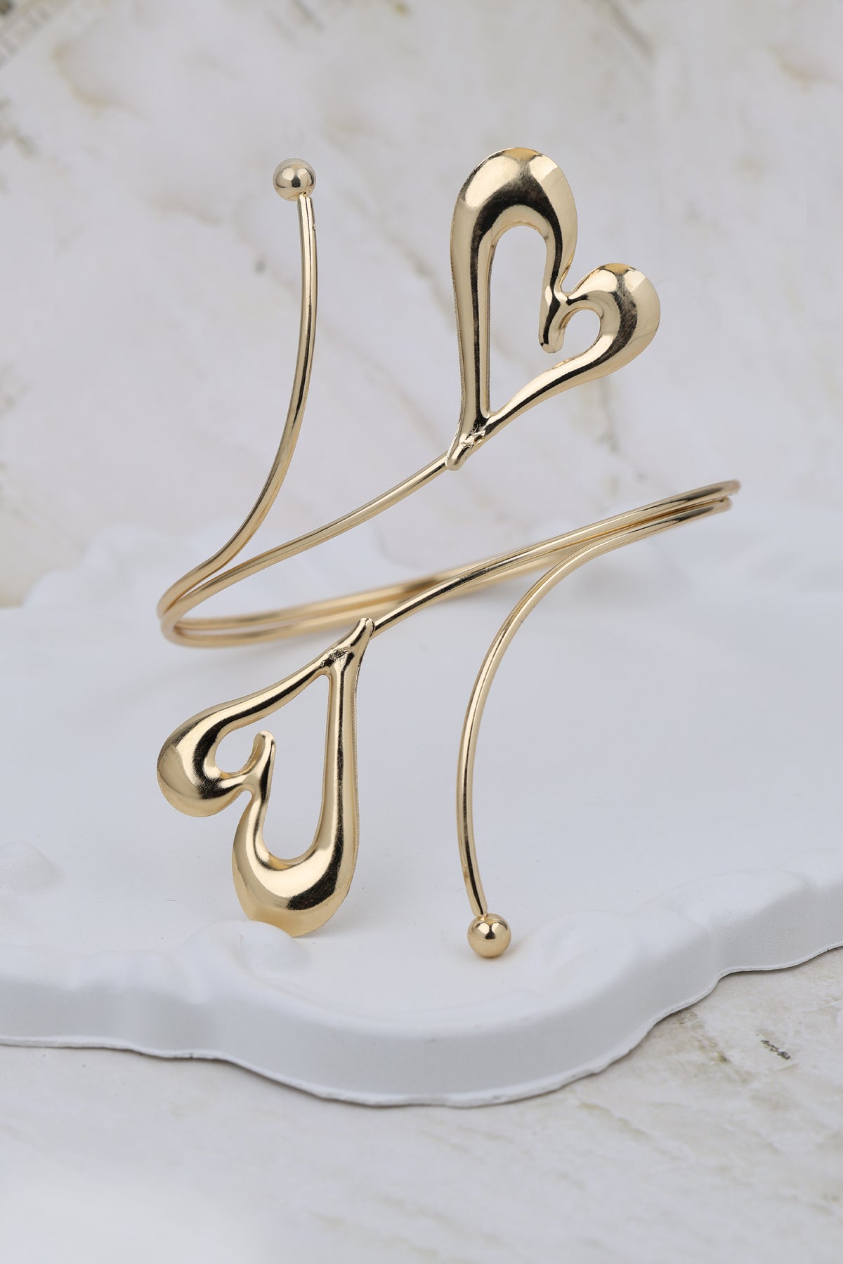 Gold Double Heart Orbital Arm Cuff