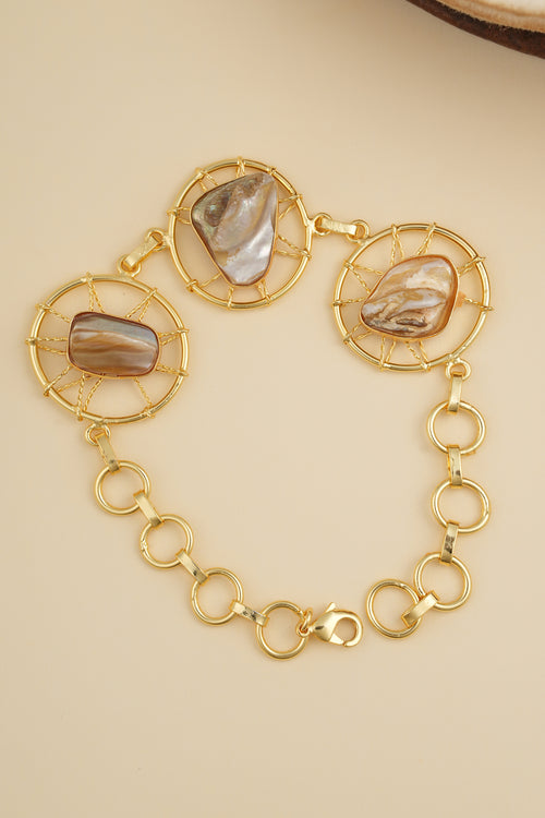 Boho Dreamcatcher Link Bracelet - Gold & Earth Tone Inlay