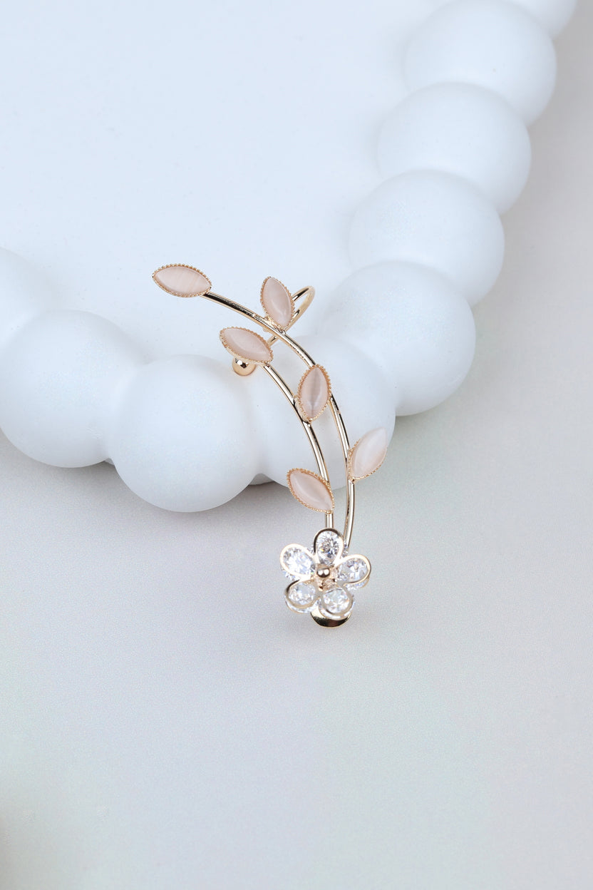 Floral Vine Crystal Ear Crawler Rose Gold Finish