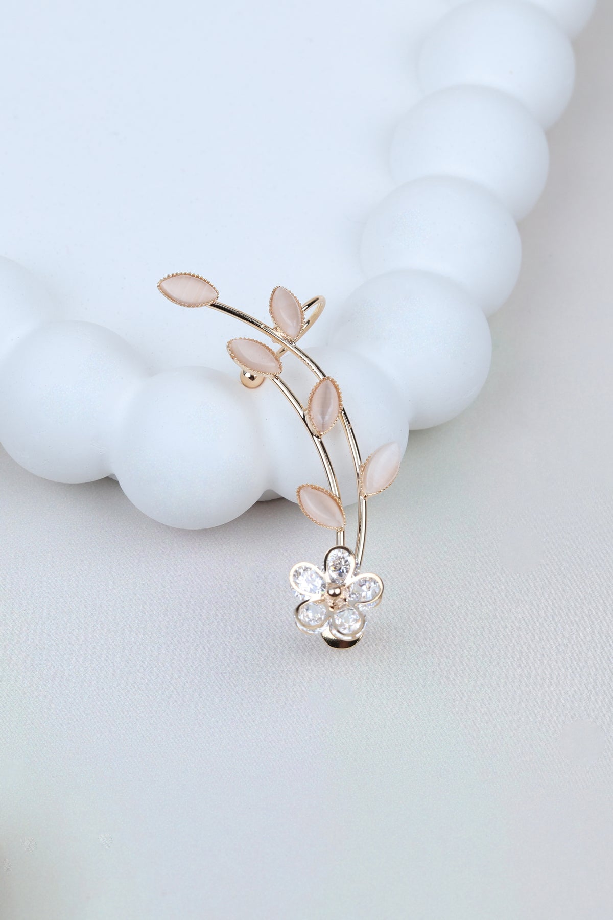 Floral Vine Crystal Ear Crawler Rose Gold Finish