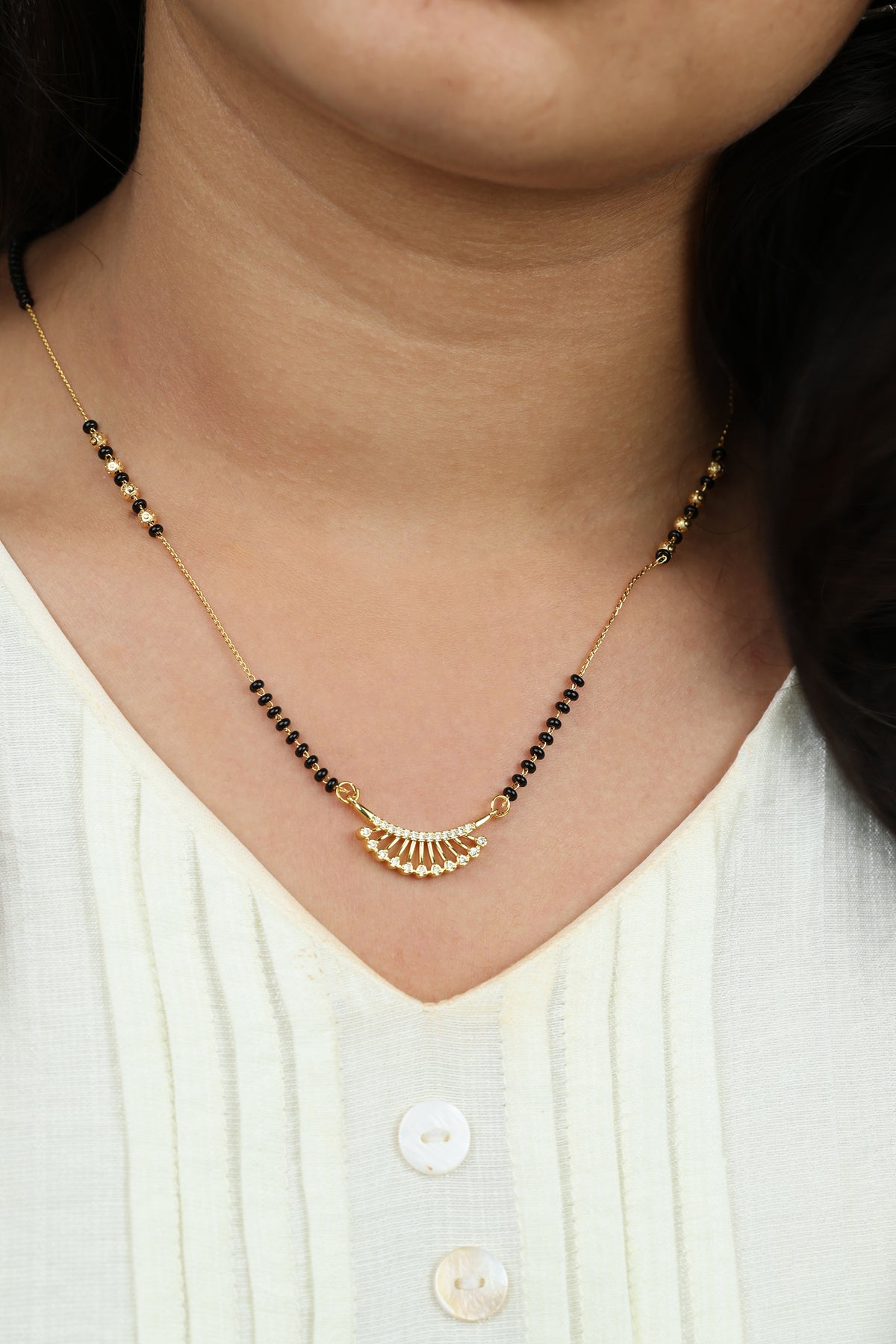 Dainty Gold-Plated Mangalsutra – Minimal Black Bead Daily Wear Necklace