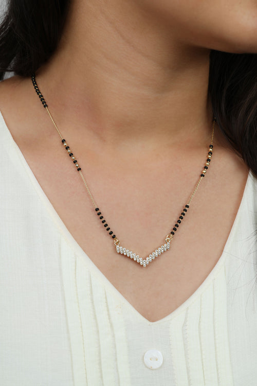 Dainty Gold Mangalsutra – V-Shape CZ Pendant Daily Wear Necklace for Women