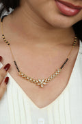 Dainty Gold Mangalsutra – Floral Leaf CZ Pendant Daily Wear Necklace