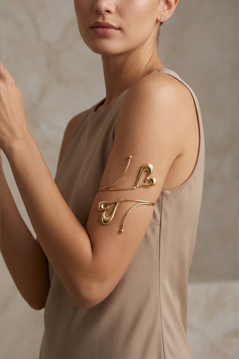 Gold Double Heart Orbital Arm Cuff