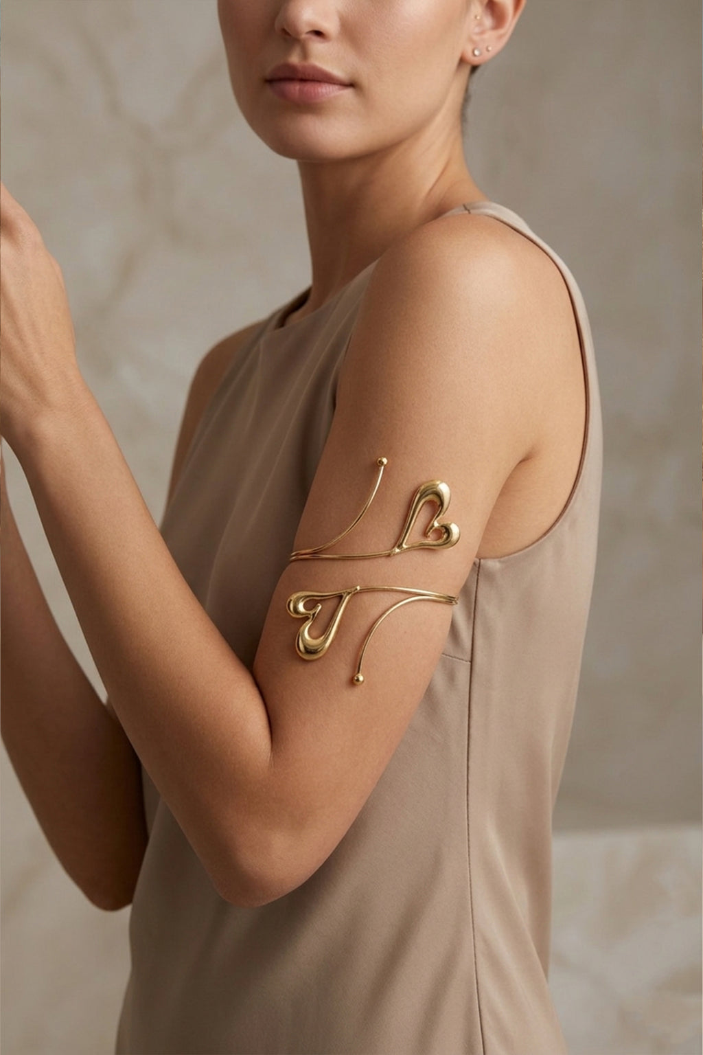 Gold Double Heart Orbital Arm Cuff