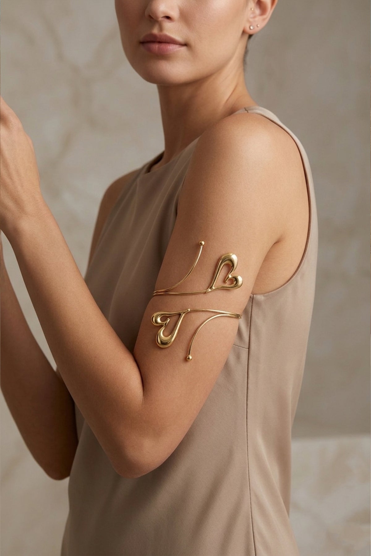 Gold Double Heart Orbital Arm Cuff