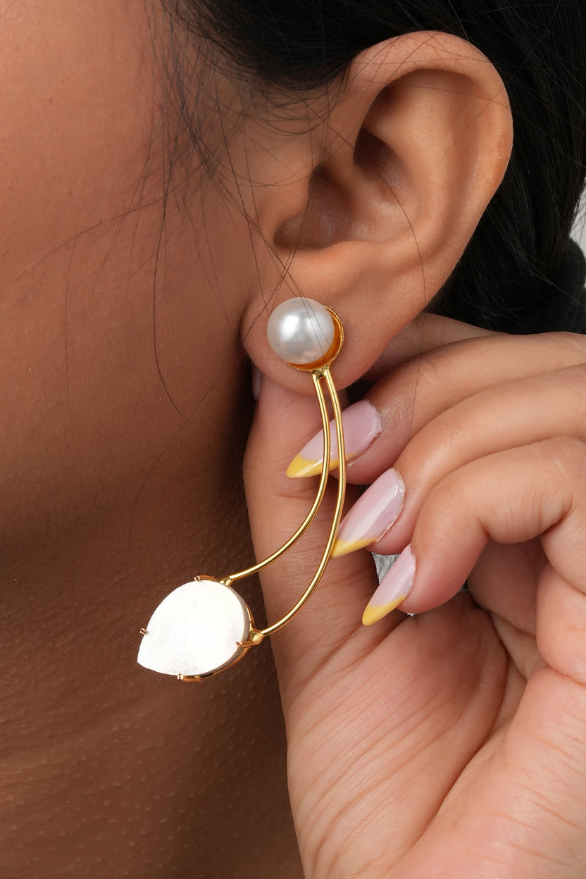 Gold Toned Pearl and Stone Studded Earrings