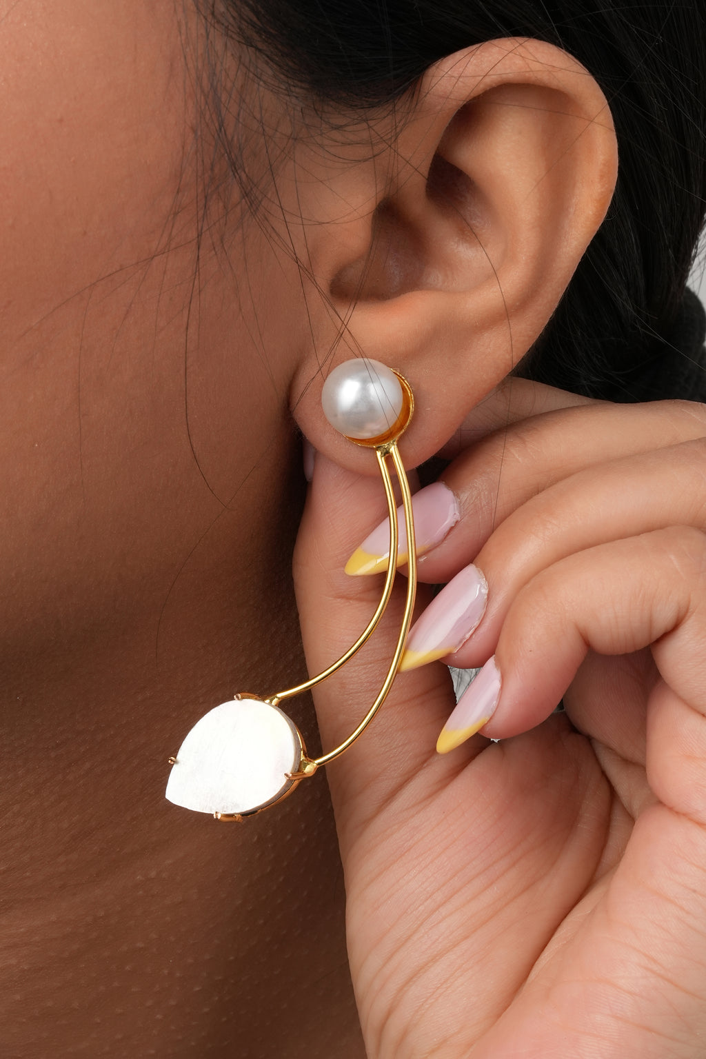 Gold Toned Pearl and Stone Studded Earrings