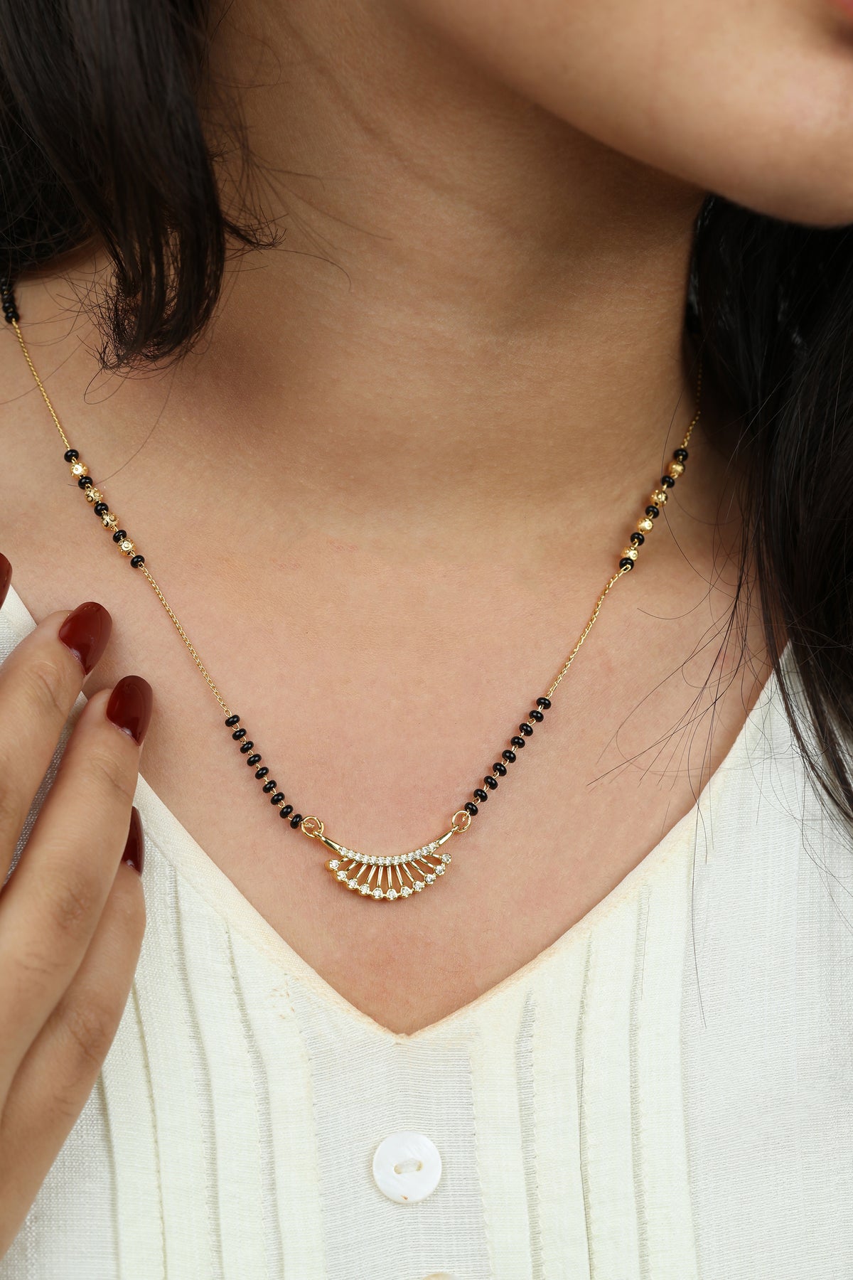 Dainty Gold-Plated Mangalsutra – Minimal Black Bead Daily Wear Necklace