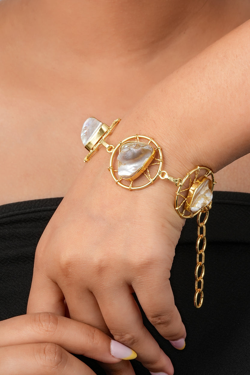 Boho Dreamcatcher Link Bracelet - Gold & Earth Tone Inlay