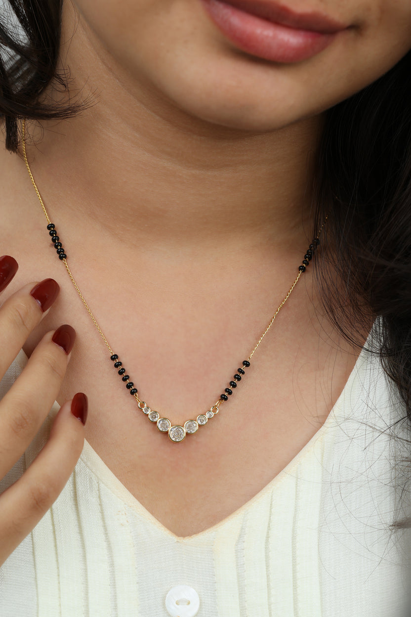 Dainty Gold Mangalsutra – Graduated Round CZ Pendant Daily Wear Necklace for Women