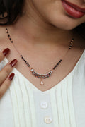 Dainty Rose Gold Mangalsutra – Black & White CZ Curved Pendant with Drop Daily Wear Necklace for Women